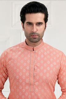 Picture of Classy Light Peach Colored Designer Kurta Payjama Set