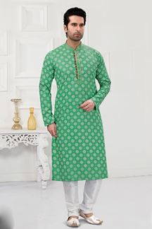 Picture of Attractive Green Colored Designer Kurta Payjama Set