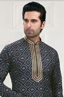 Picture of Impressive Navy Blue Colored Designer Kurta Payjama Set