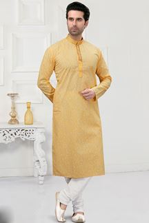 Picture of Dashing Yellow Colored Designer Kurta Payjama Set