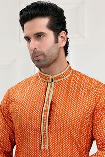 Picture of Elegant Orange and Multi-Colored Designer Kurta Payjama Set