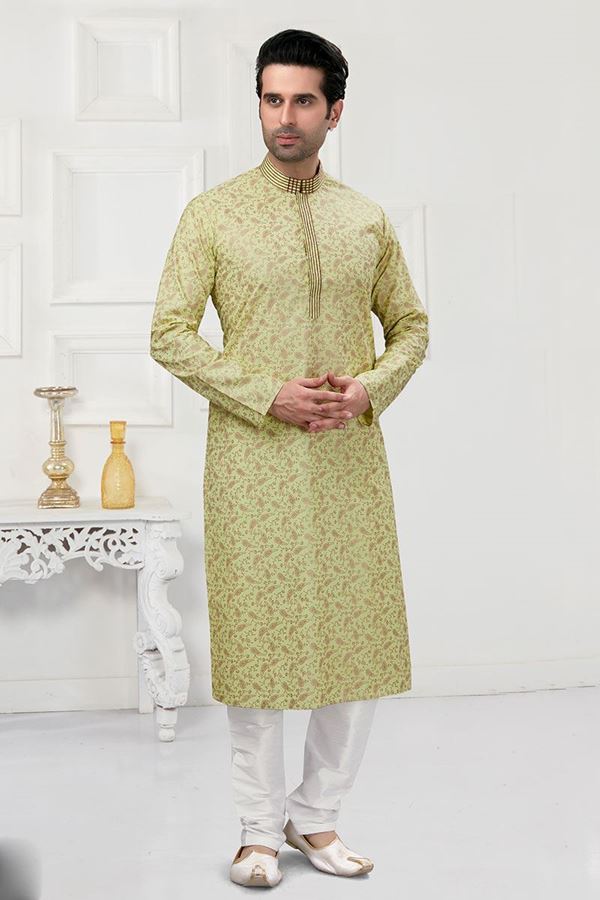 Picture of Fancy Pista Green Colored Designer Kurta Payjama Set