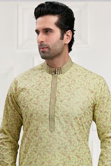 Picture of Fancy Pista Green Colored Designer Kurta Payjama Set