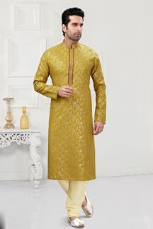 Picture of Delightful Mustard Colored Designer Kurta Payjama Set