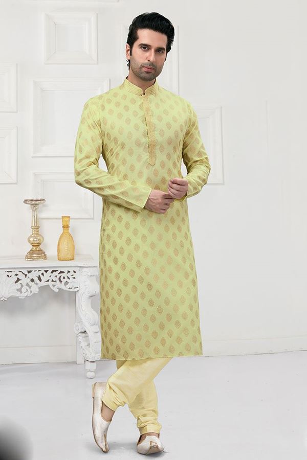 Picture of Artistic Pista Green Colored Designer Kurta Payjama Set