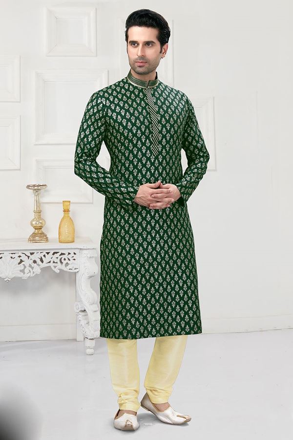 Picture of Enticing Green Colored Designer Kurta Payjama Set