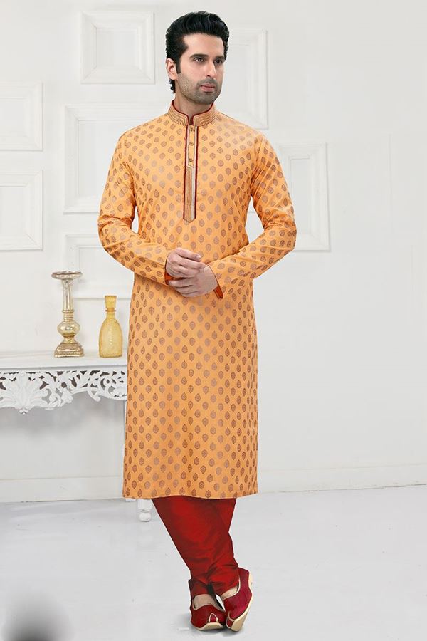 Picture of Aesthetic Peach Colored Designer Kurta Payjama Set