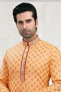 Picture of Aesthetic Peach Colored Designer Kurta Payjama Set