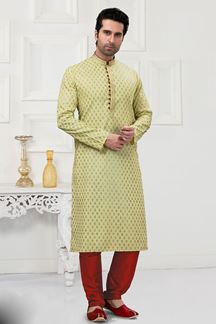 Picture of Charming Pista Green Colored Designer Kurta Payjama Set