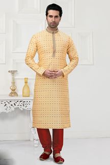 Picture of Exuberant Golden and Multi-Colored Designer Kurta Payjama Set