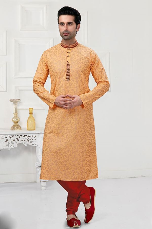 Picture of Classy Peach Colored Designer Kurta Payjama Set