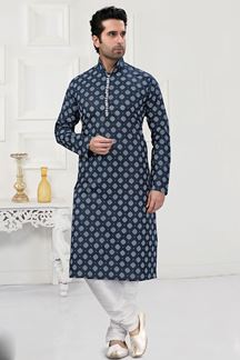 Picture of Majestic Navy Blue Colored Designer Kurta Payjama Set