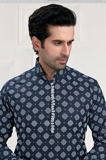 Picture of Majestic Navy Blue Colored Designer Kurta Payjama Set