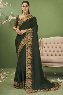 Picture of Attractive Dark Green Colored Designer Saree
