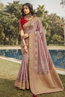 Picture of Beautiful Dusty Pink and Red Colored Designer Saree