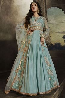 Picture of Exceptional Sky Blue Colored Embroidered Net Suit (Unstitched suit)