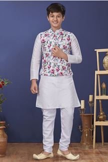 Picture of Appealing White Colored Designer Kurta, Pajama with Jacket