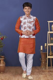 Picture of Majestic Orange Colored Designer Kurta, Pajama with Jacket