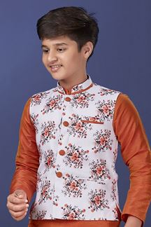 Picture of Majestic Orange Colored Designer Kurta, Pajama with Jacket