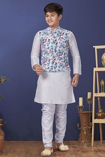 Picture of Exuberant White Colored Designer Kurta, Pajama with Jacket