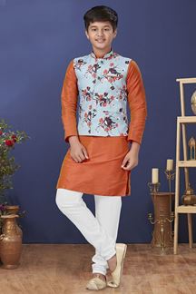 Picture of Exquisite Orange Colored Designer Kurta, Pajama with Jacket