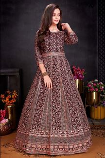 Picture of  Attractive Wine Colored Designer Kids Gown