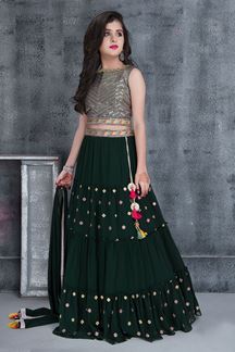 Picture of  Marvelous Dark Green Colored Designer Kids Lehenga Choli