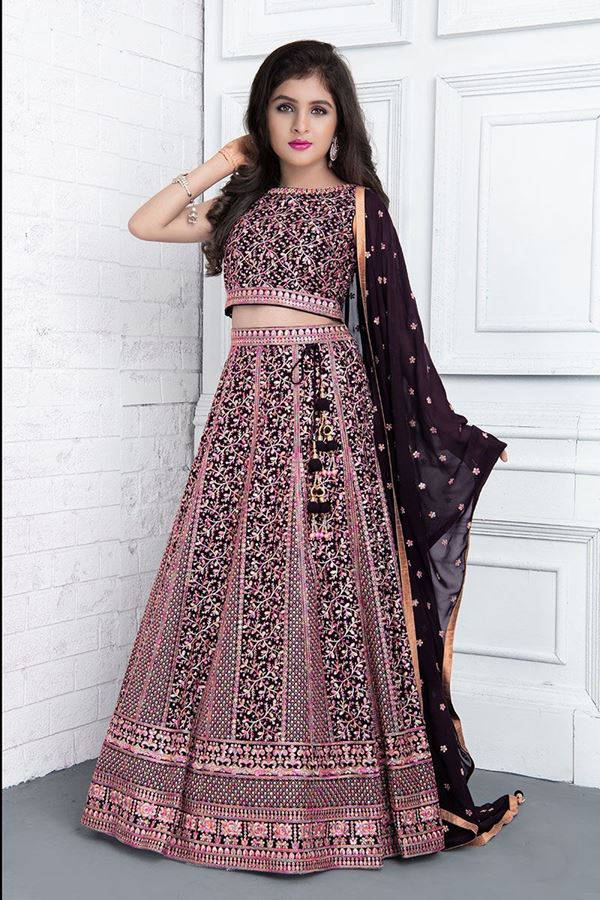 Picture of  Exuberant Wine Colored Designer Kids Lehenga Choli