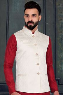 Picture of  Delightful White Colored Designer Menswear Jacket