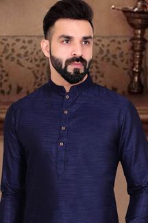 Picture of Dashing Navy Blue Colored Designer Kurta Pajama with Jacket