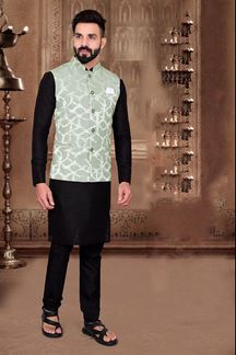 Picture of Elegant Black Colored Designer Kurta Pajama with Jacket