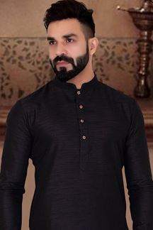 Picture of Elegant Black Colored Designer Kurta Pajama with Jacket