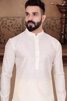 Picture of Fancy Cream Colored Designer Kurta Pajama with Jacket