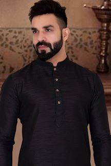 Picture of Marvelous Black Colored Designer Kurta Pajama with Jacket