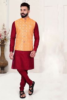 Picture of Fashionable Maroon Colored Designer Kurta Pajama with Jacket