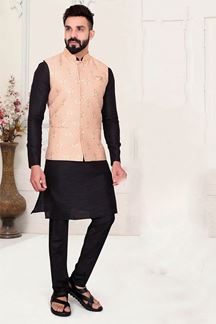 Picture of Appealing Black Colored Designer Kurta Pajama with Jacket