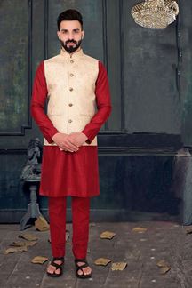 Picture of Classy Maroon Colored Designer Kurta Pajama with Jacket