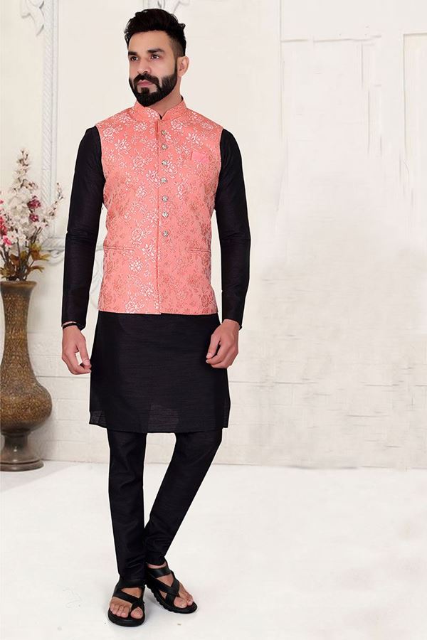 Picture of  Exuberant Black Colored Designer Kurta Pajama with Jacket