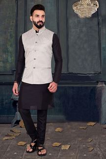 Picture of  Aesthetic Black Colored Designer Kurta Pajama with Jacket