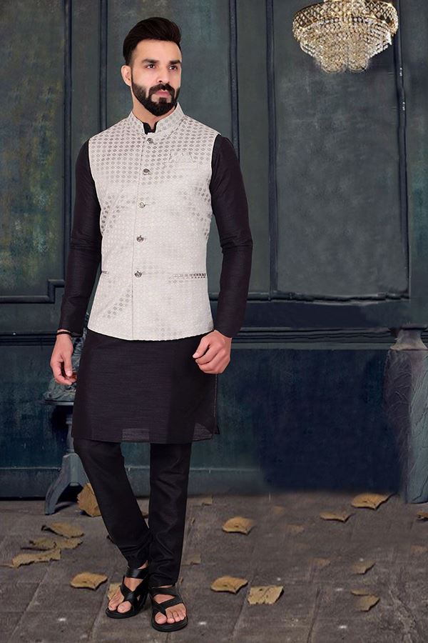 Picture of  Aesthetic Black Colored Designer Kurta Pajama with Jacket