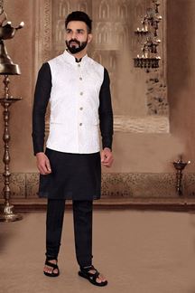 Picture of  Enticing Black Colored Designer Kurta Pajama with Jacket