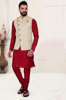 Picture of  Captivating Maroon Colored Designer Kurta Pajama with Jacket