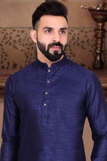 Picture of  Dashing Navy Blue Colored Designer Kurta Pajama with Jacket