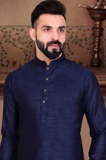 Picture of  Impressive Navy Blue Colored Designer Kurta Pajama with Jacket