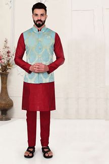 Picture of  Amazing Maroon Colored Designer Kurta Pajama with Jacket