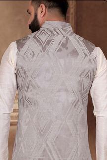 Picture of  Vibrant Cream Colored Designer Kurta Pajama with Jacket