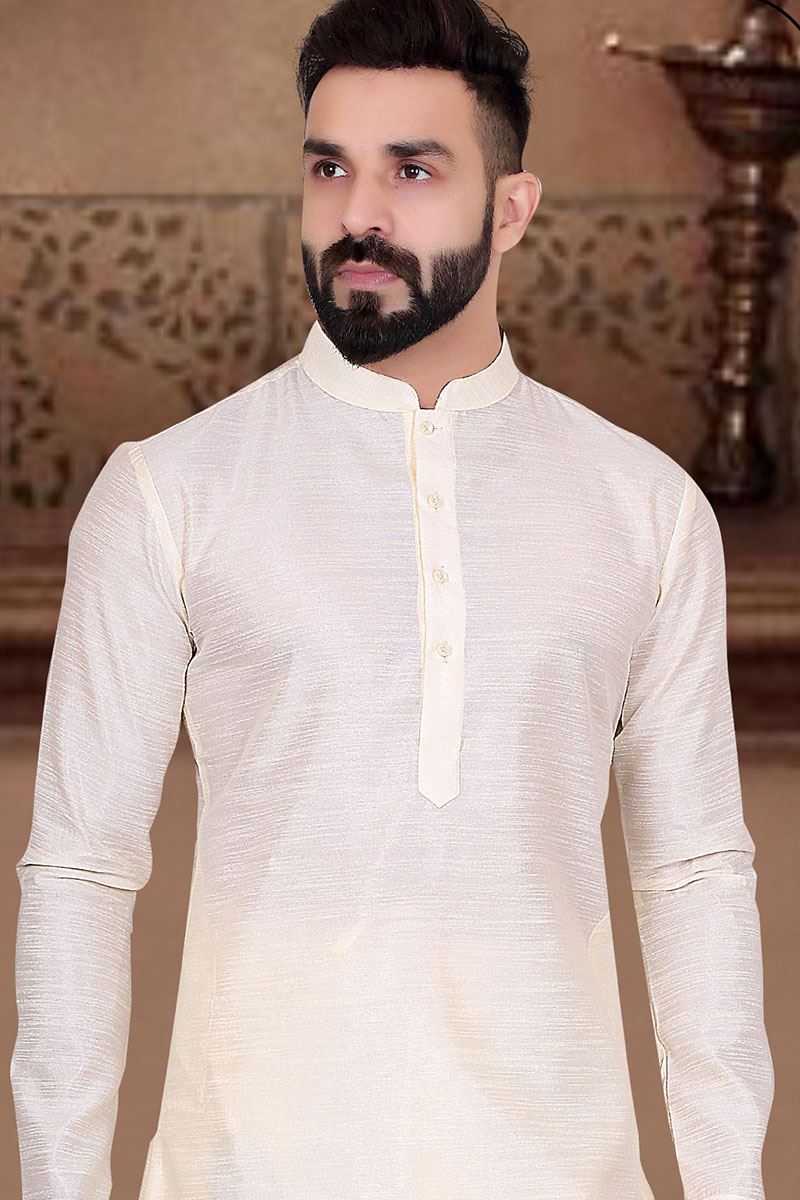 Vibrant Cream Colored Designer Kurta Pajama with Jacket
