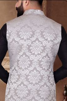 Picture of  Exquisite Black Colored Designer Kurta Pajama with Jacket