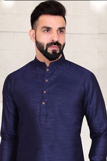 Picture of  Aesthetic Navy Blue Colored Designer Kurta Pajama with Jacket