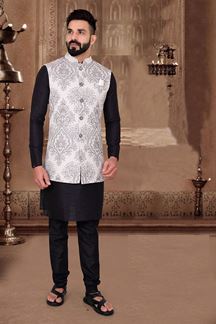 Picture of  Enticing Black Colored Designer Kurta Pajama with Jacket